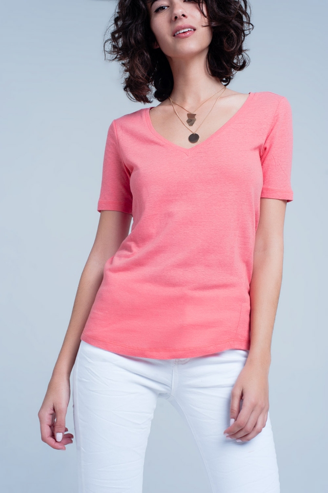 Coral t-shirt with v-neck