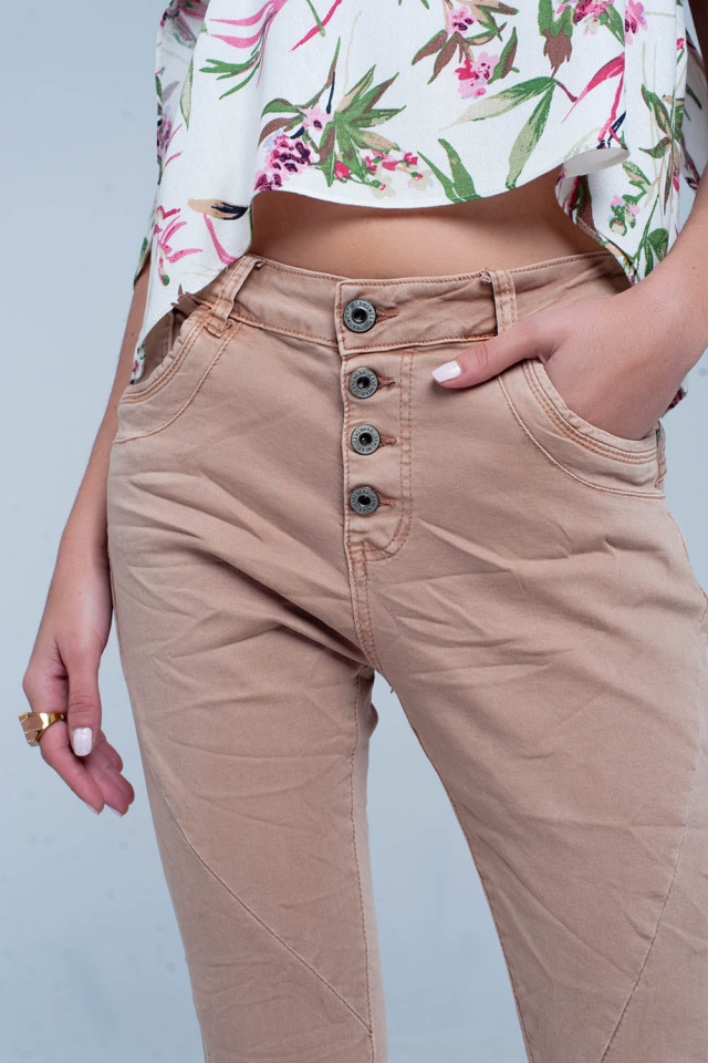 Bruin gekreukelde jeans