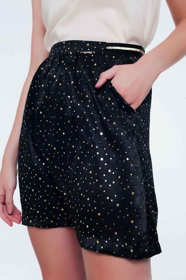 noire mini jupe avec plis en or polka dot