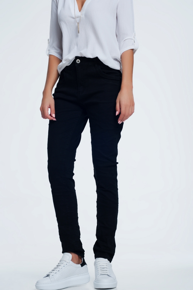 jeans skinny neri con cavallo basso