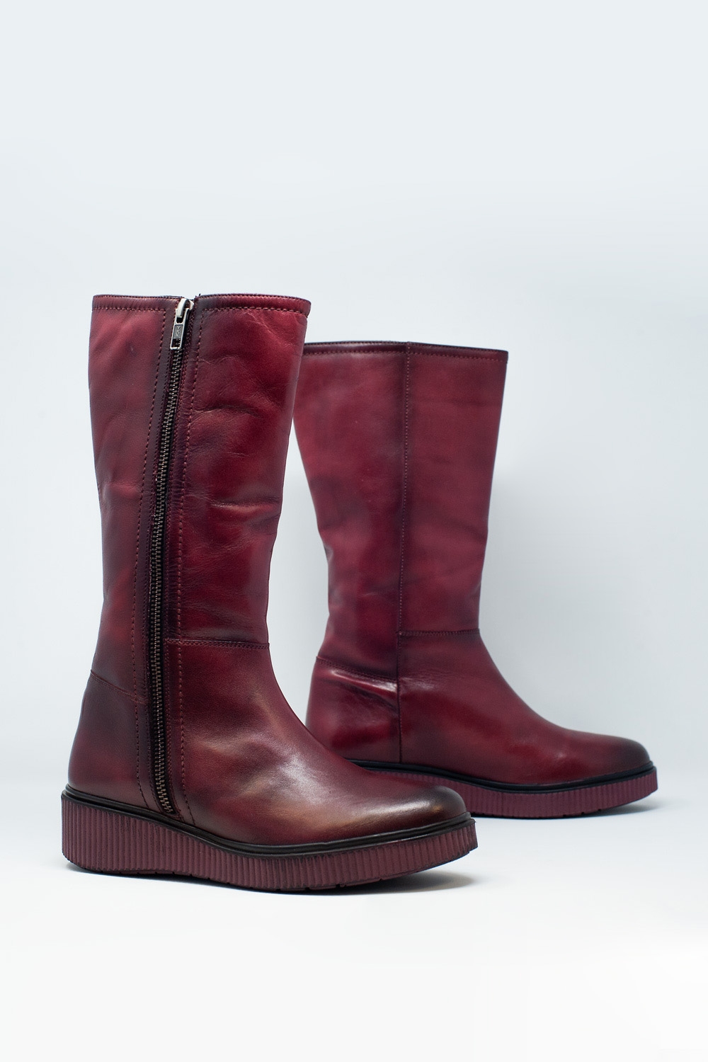 Botas con cremallera gruesos en granate Botas con cremallera gruesos en granate