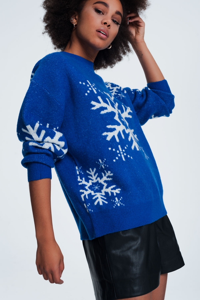 Weihnachtlicher Pullover mit Schneeflockenmuster im Blau