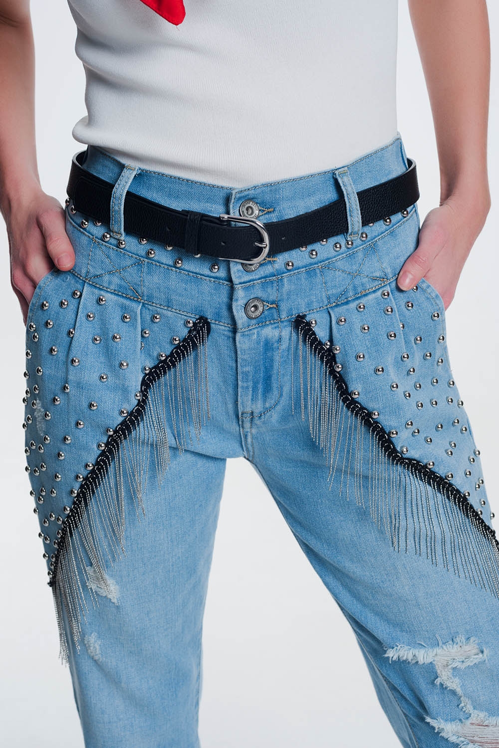 vintage vaqueros anchos con tachuelas y cadenas vintage vaqueros anchos con tachuelas y cadenas