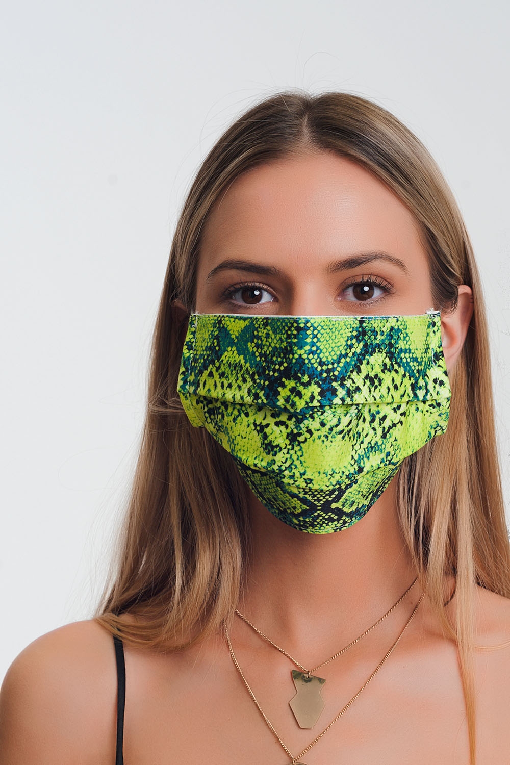 Paquete de 5 unidades Mascarilla verde estampado de serpiente