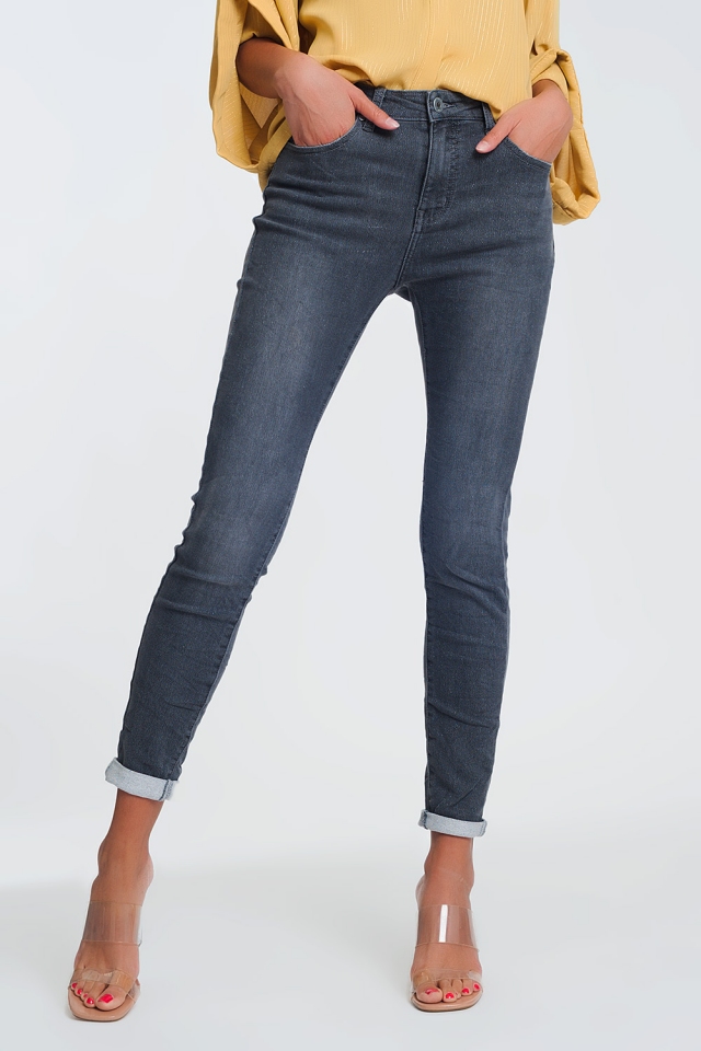 Jeans met hoge taille in glitterstof