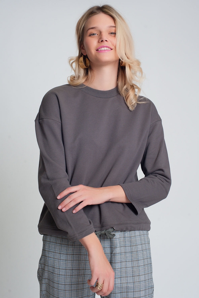Sweat à cordon coulissant en coton gris