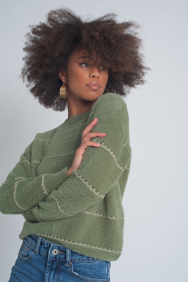 Fluffy textured knit jumper in khaki twist
