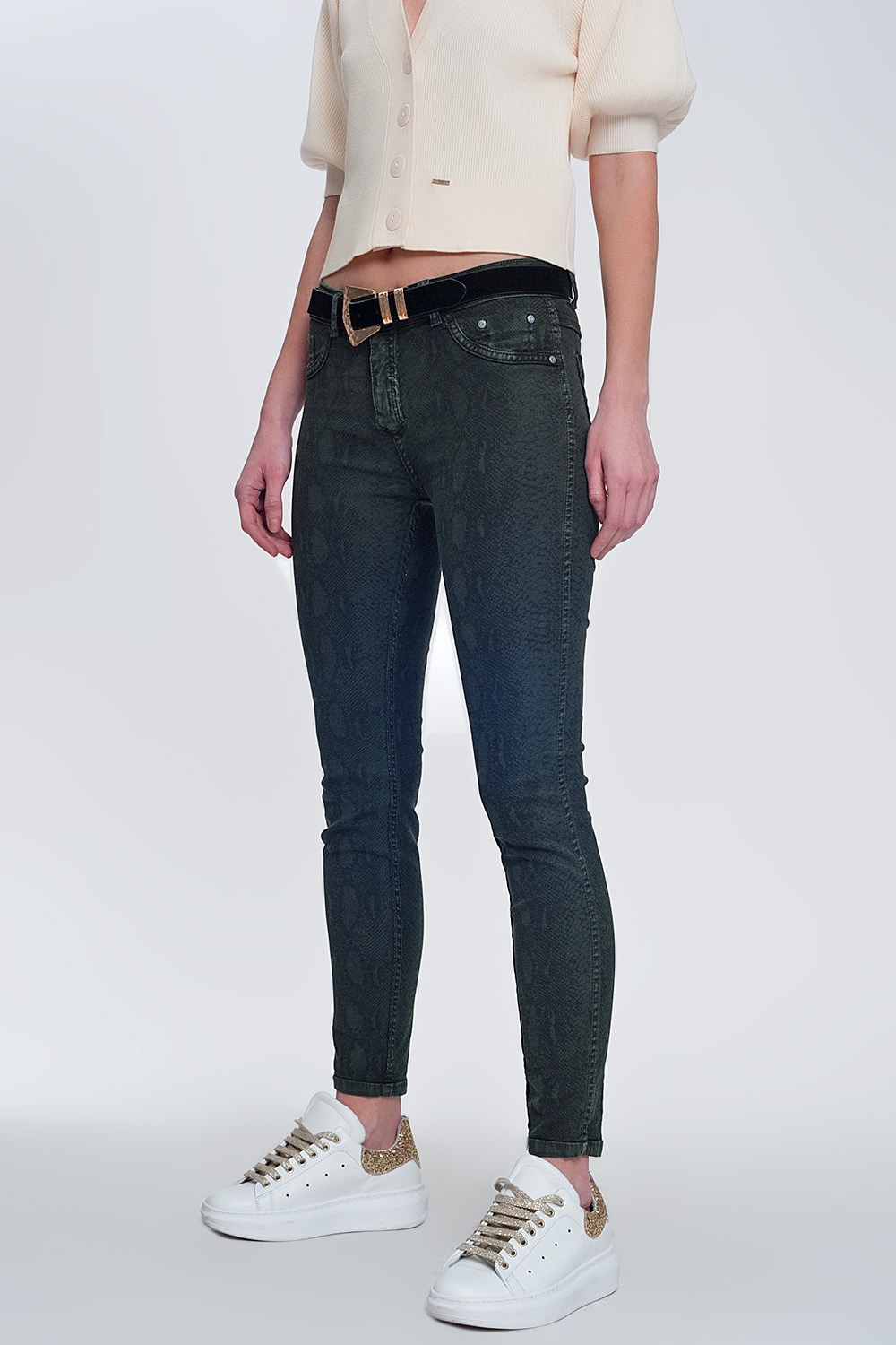 Pantalon estampado serpiente reversible en caqui Pantalon estampado serpiente reversible en caqui