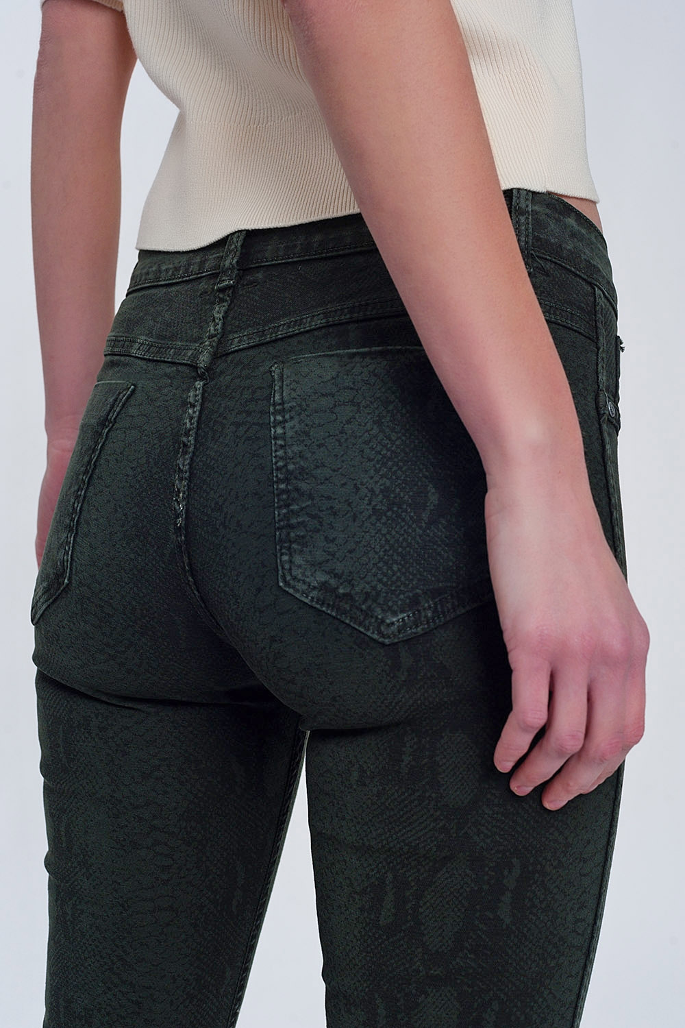 Pantalon estampado serpiente reversible en caqui Pantalon estampado serpiente reversible en caqui