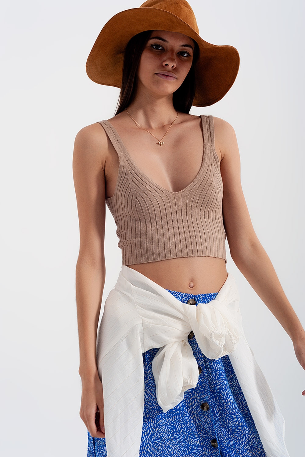 Top corto beige de punto