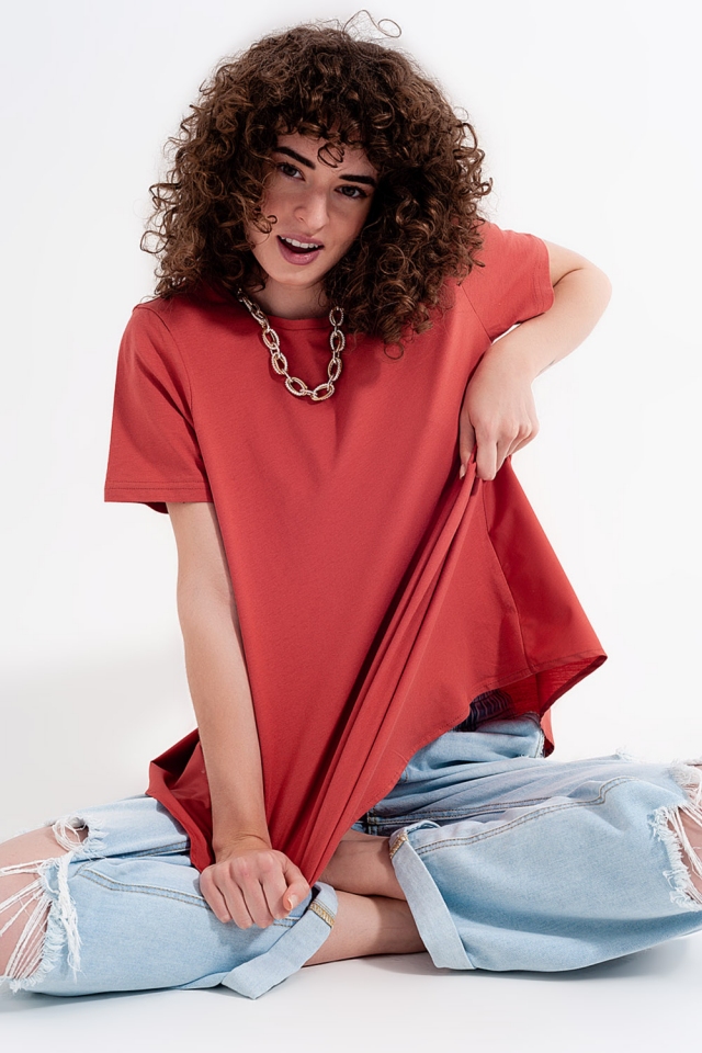 Vestido tipo camiseta en naranja