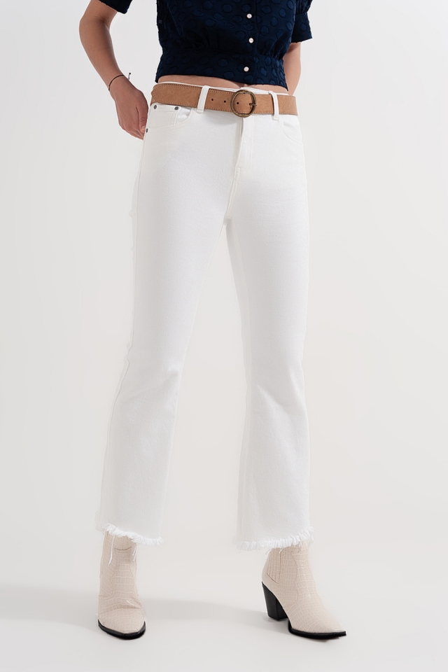 Pantalon droit en blanc à larges chevilles