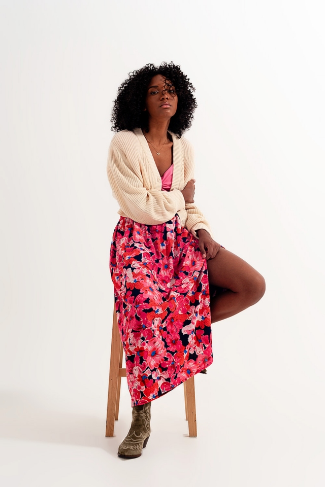 Hot pink floral print skirt