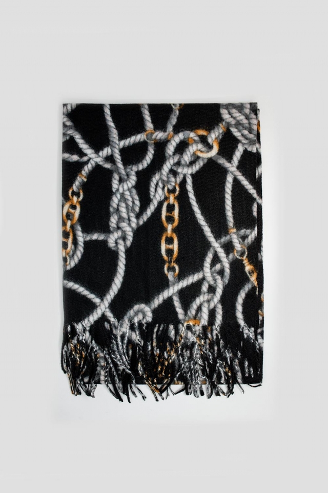 Chain print black scarf
