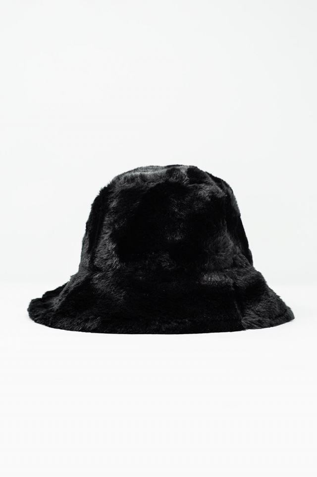 Chapéu de pescador de pelúcia dupla face preto reversível