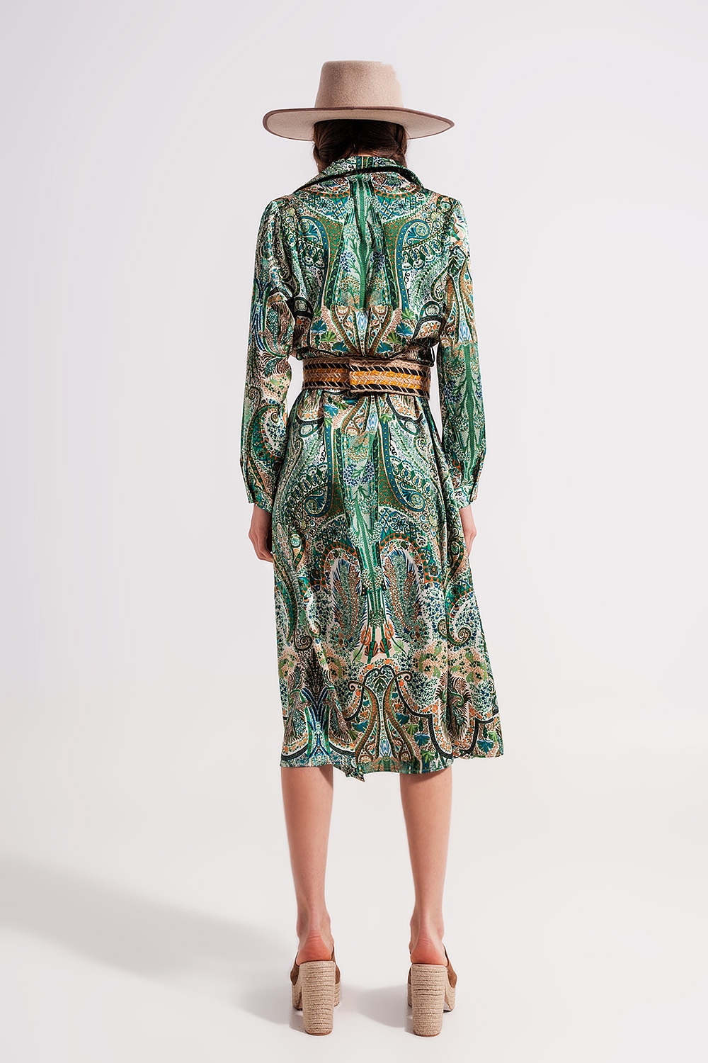 Vestido largo con estampado de cachemir verde