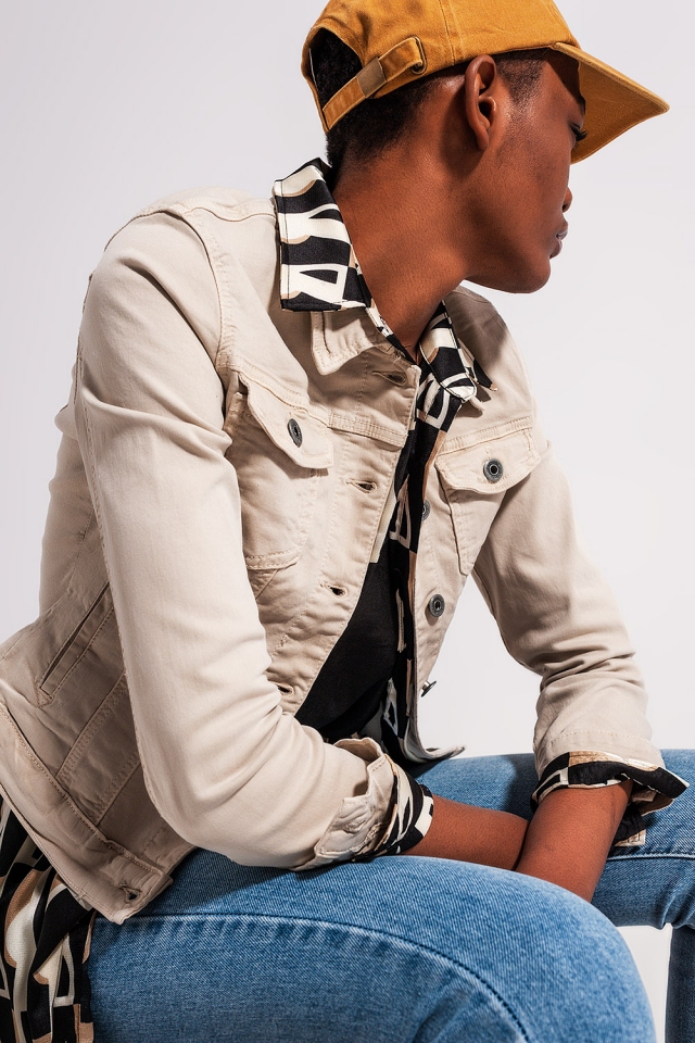 Chaqueta vaquera beige de corte slim