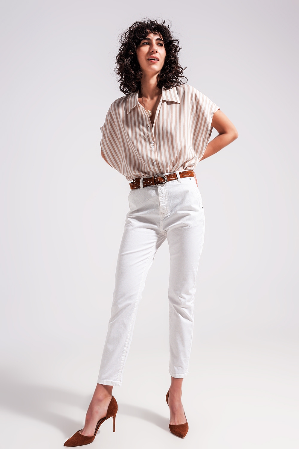 Pantalones blancos de mezcla de algod&oacute;n