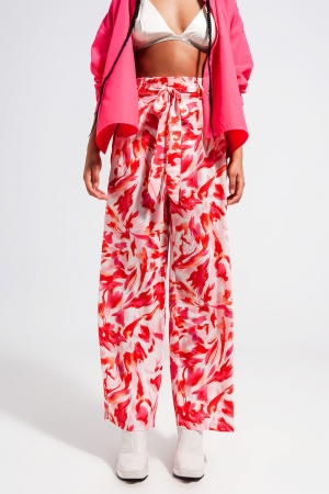 Pantalones fuchsia de pernera ancha con cinturón