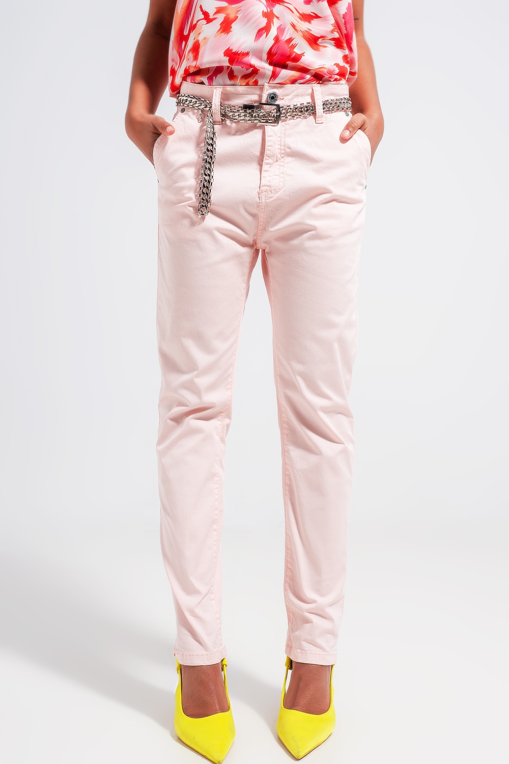 Pantalones rosa de mezcla de algodón Pantalones rosa de mezcla de algodón