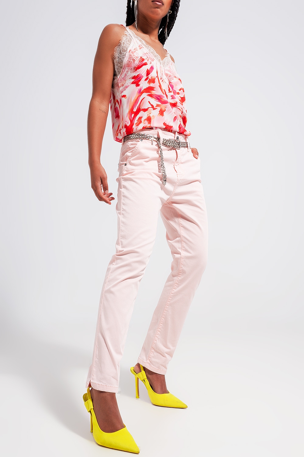 Pantalones rosa de mezcla de algodón Pantalones rosa de mezcla de algodón