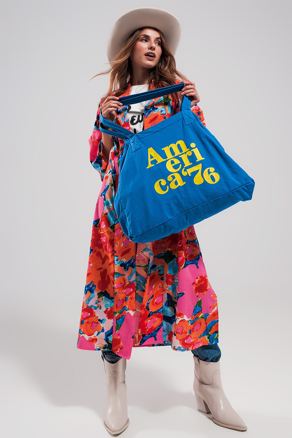 Bolso tote azul de lona AMERICA 76 Bolso tote azul de lona AMERICA 76
