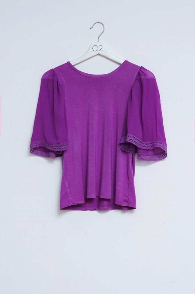 Angel sleeve tea blouse in purple