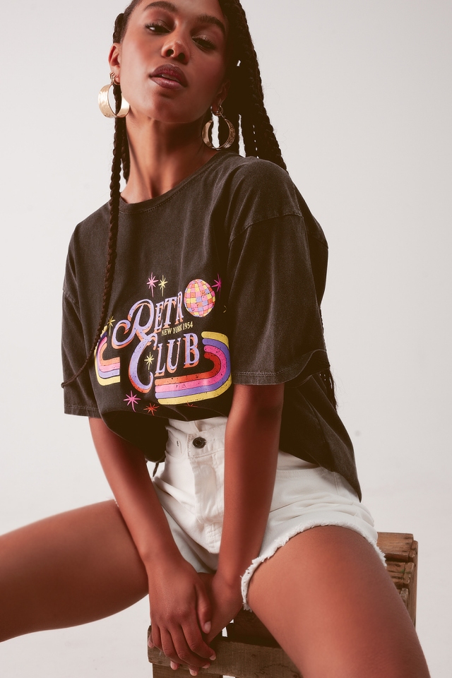 relaxed t-shirt in washed black with retro club print
