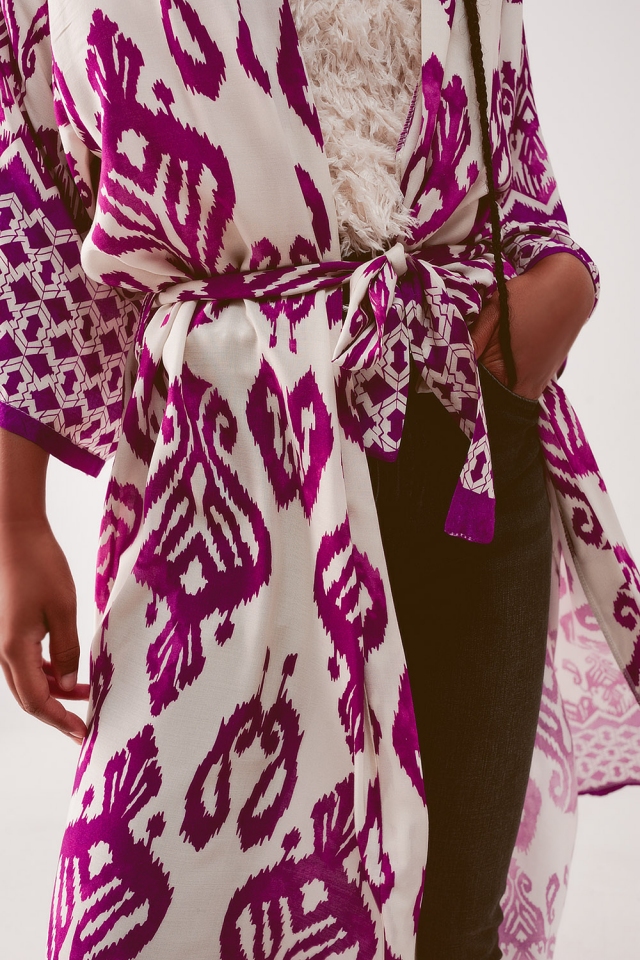 Maxi kimono in purple geo print
