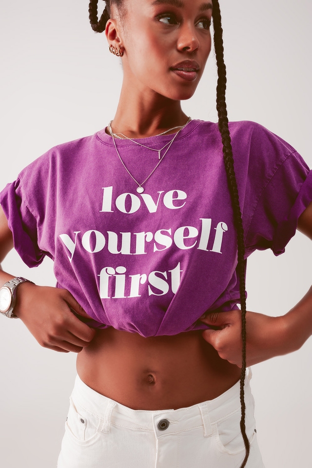 T shirt in paars met tekstprint