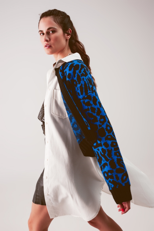 Vest met dierenprint in blauw