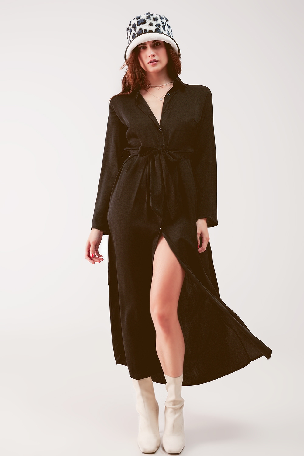Vestido camisero largo negro de corte holgado Vestido camisero largo negro de corte holgado
