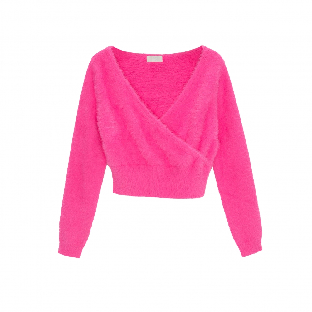 Jersey fucsia cuello pico de punto mullido