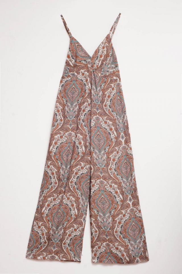 Wide leg jumpsuit in beige paisley print