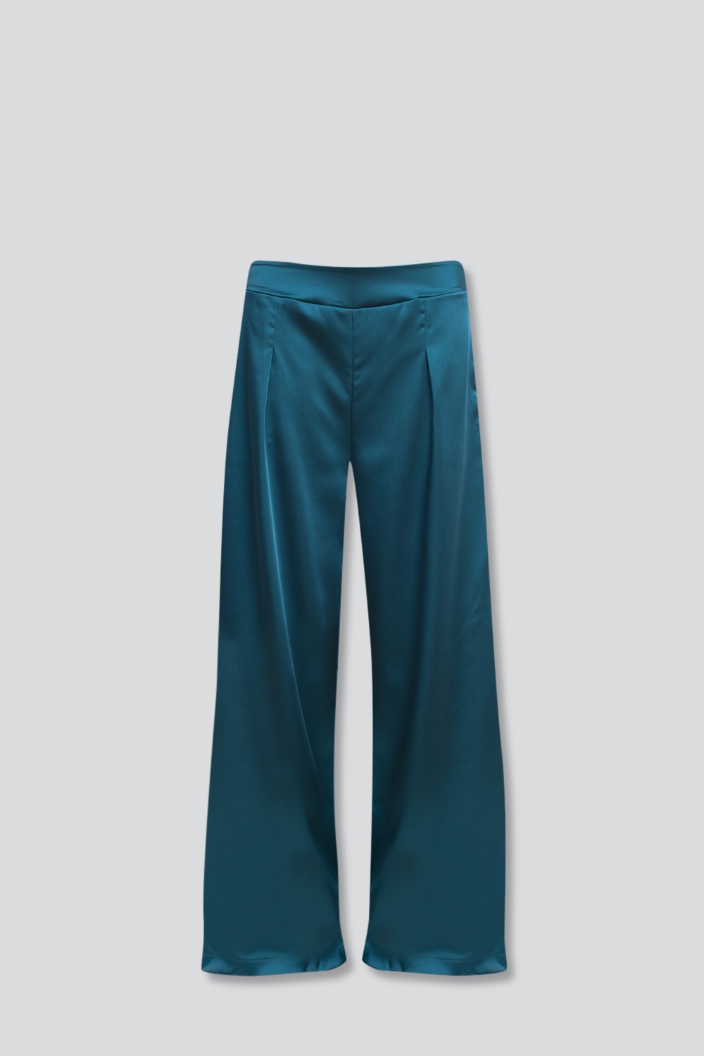 Pantalones azules de pernera ancha de satén Pantalones azules de pernera ancha de satén