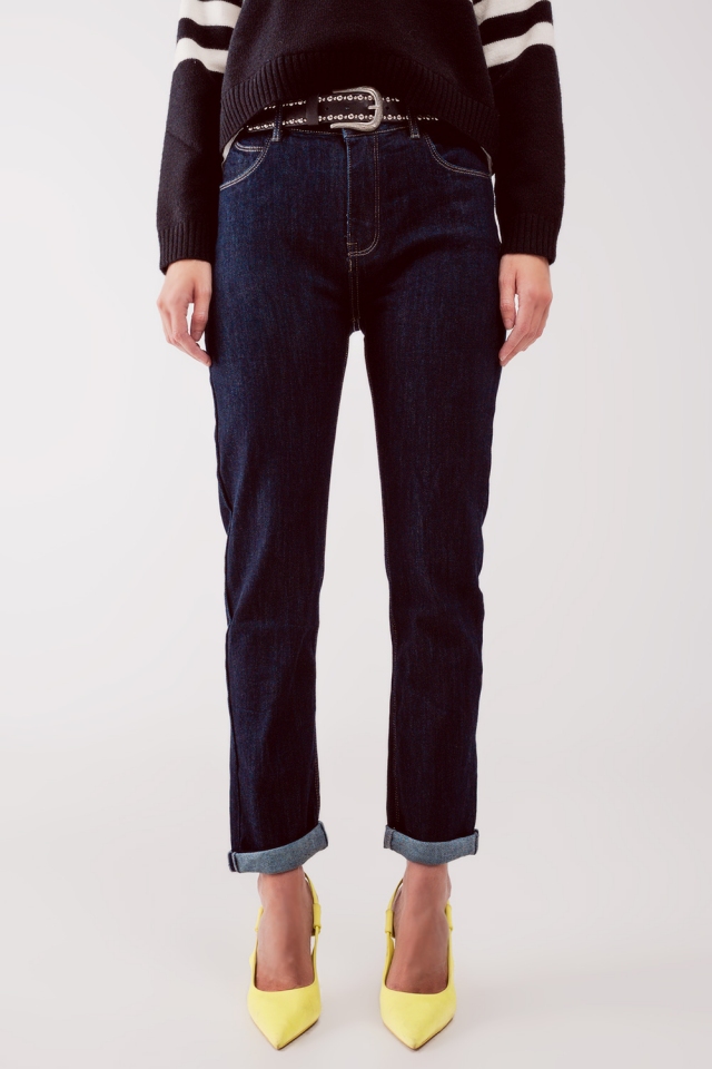90s jeans met rechte pasvorm en donkere wassing in blauw