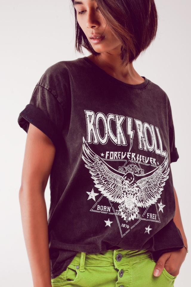 Rock n Roll graphic t shirt in black