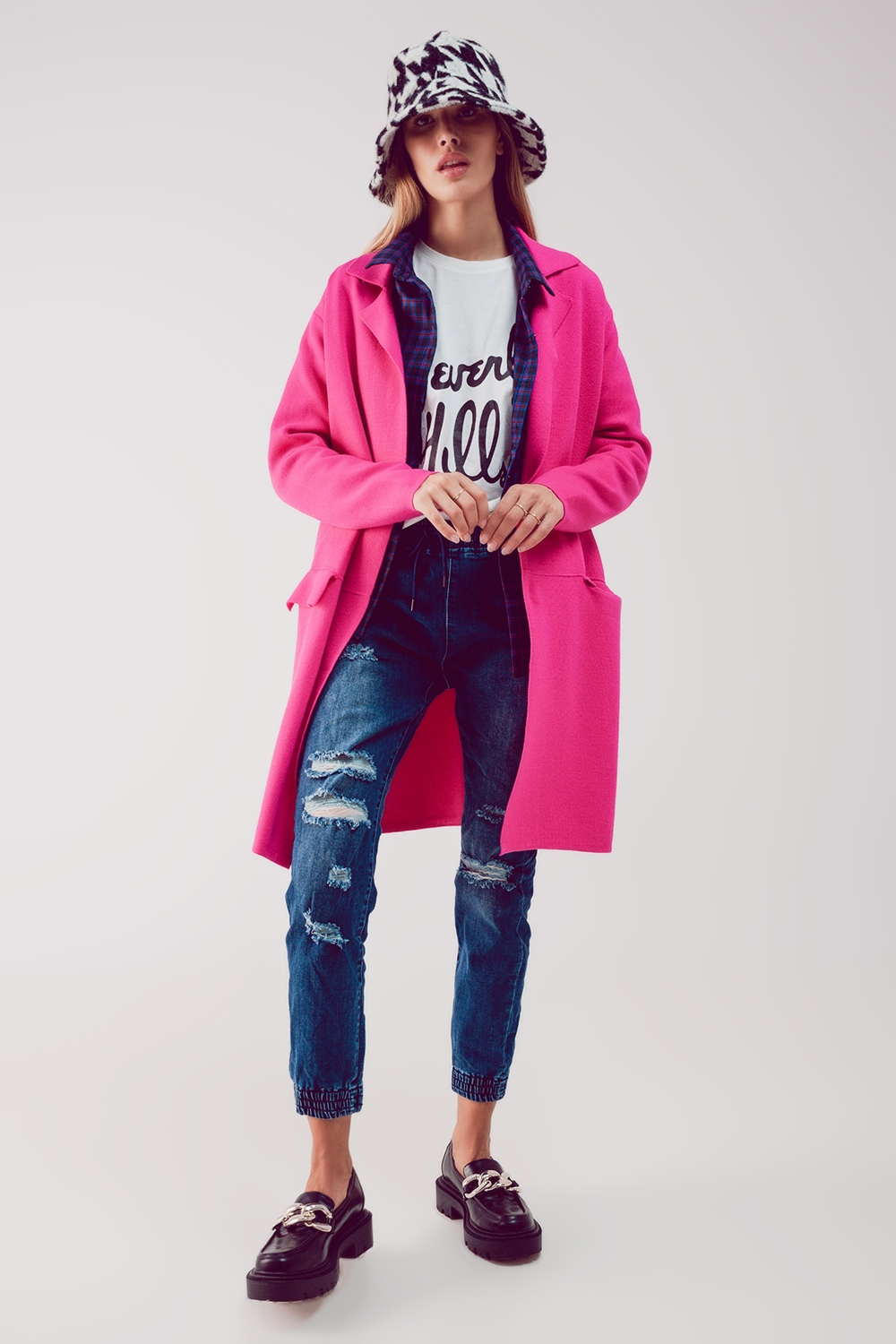 Cardigan extra grande en fucsia con solapas Cardigan extra grande en fucsia con solapas