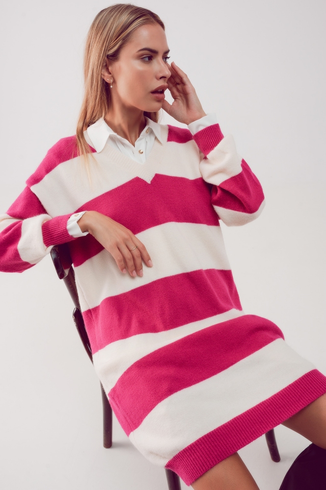 Stripe jumper dress in fuchsia