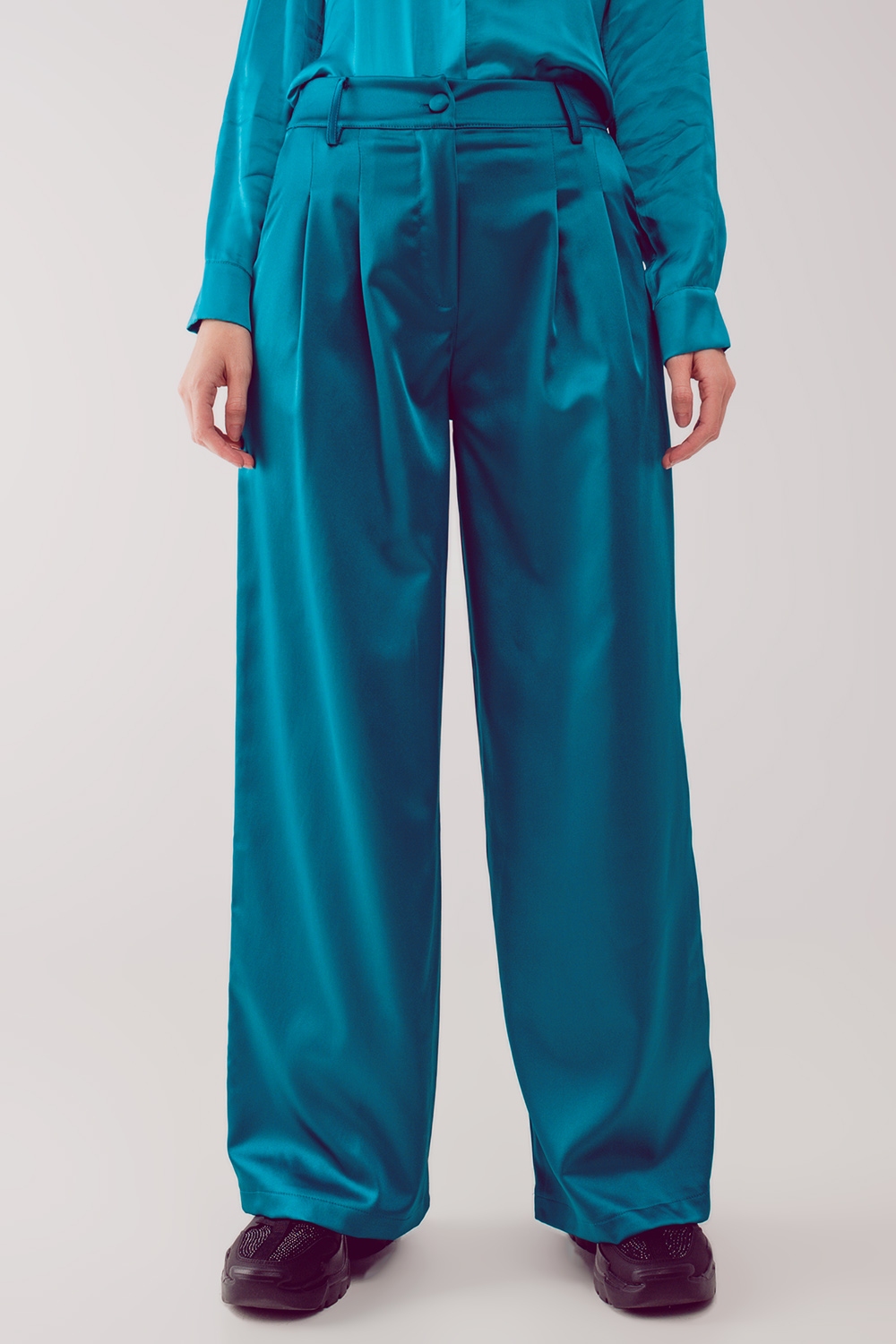 Pantalones palazzo con pinzas en turquesa Pantalones palazzo con pinzas en turquesa