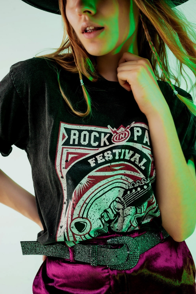T shirt em preto com impressão gráfica Rock Park