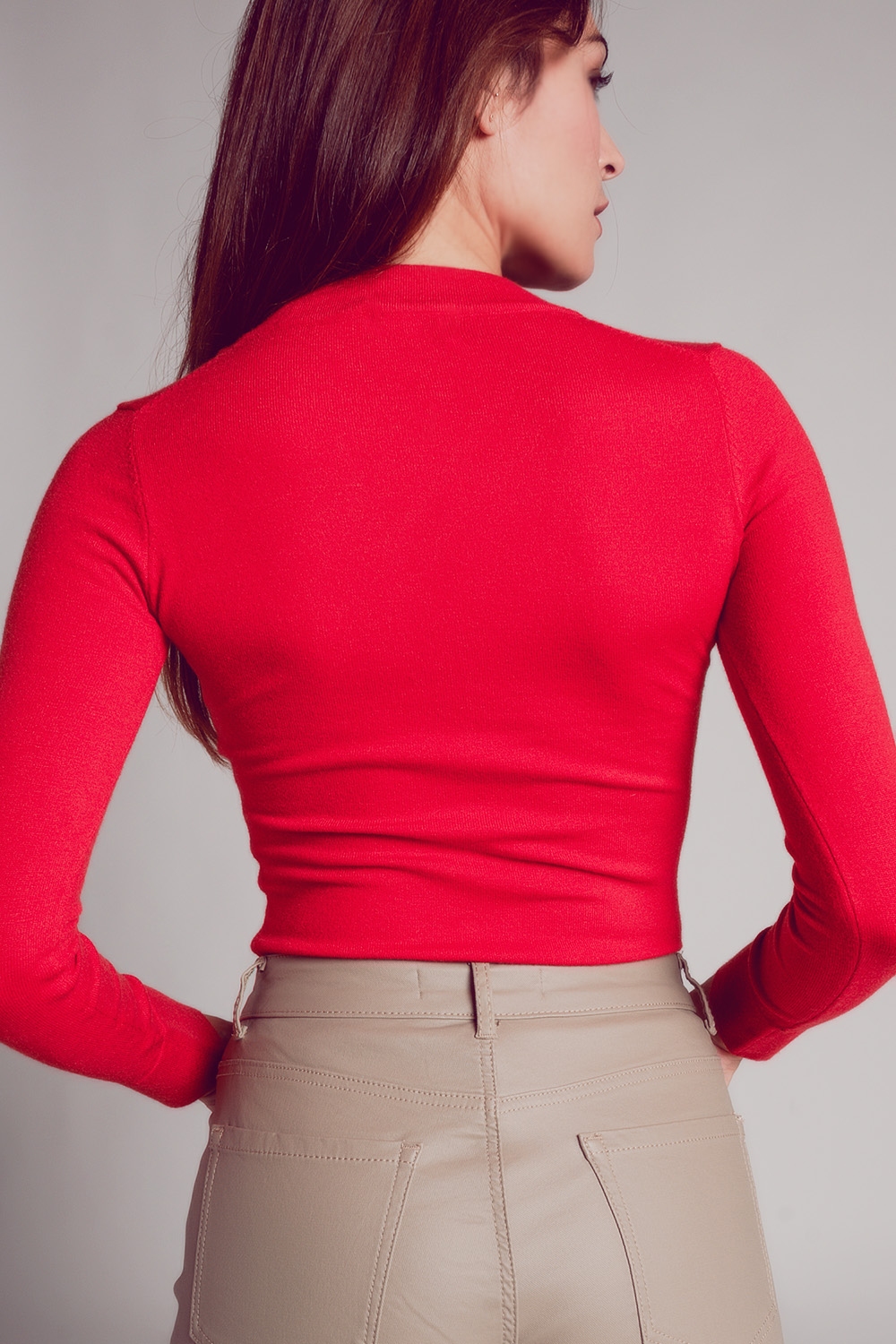 Jersey rojo con escote V de punto fino Jersey rojo con escote V de punto fino