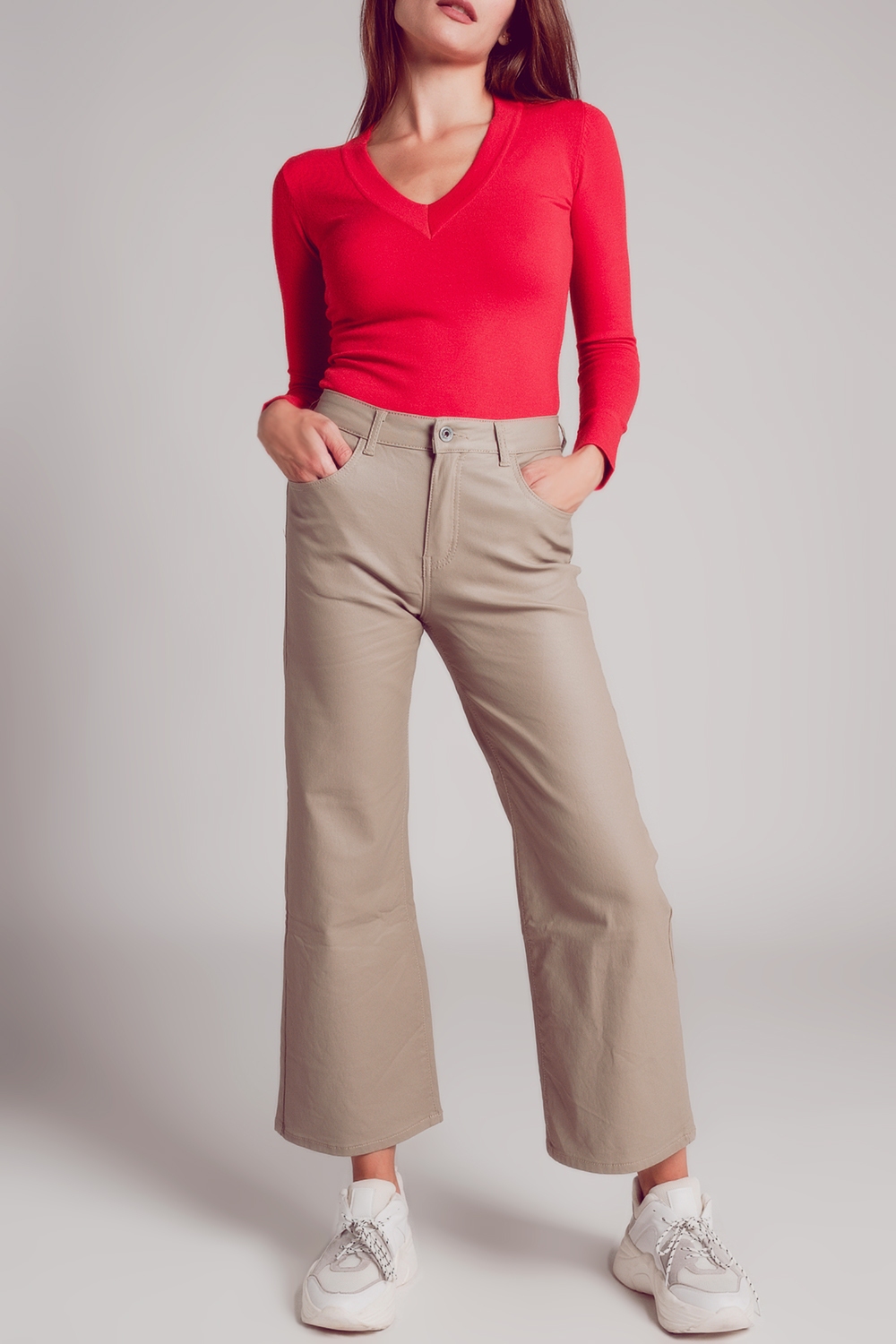 Jersey rojo con escote V de punto fino Jersey rojo con escote V de punto fino