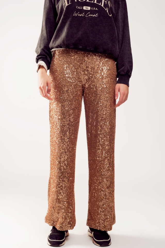 Sequin wide legs pants in gold