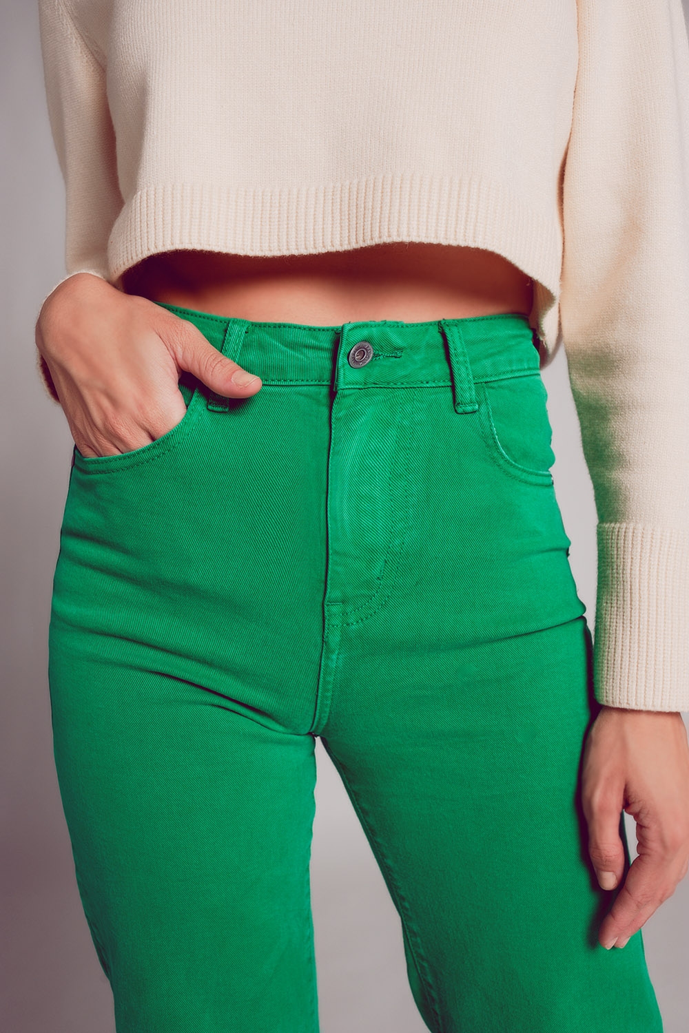 Vaqueros capri color verde intenso de pernera ancha Vaqueros capri color verde intenso de pernera ancha