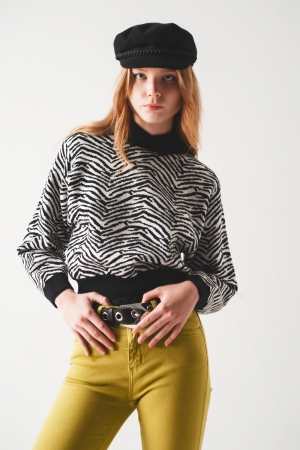 Black sweater with zebra pattern