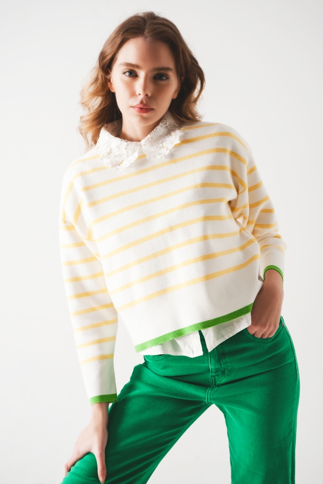 Gestreifter Pullover in Gelb & Weiß