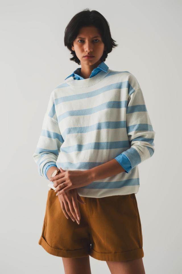 Long blue striped sweater
