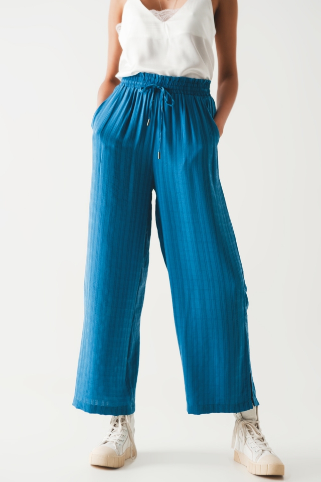 Pantalones anchos cintura elastica en azul