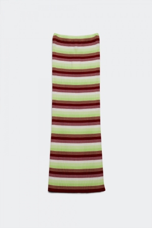 Lightweight knit maxi skirt in green stripe